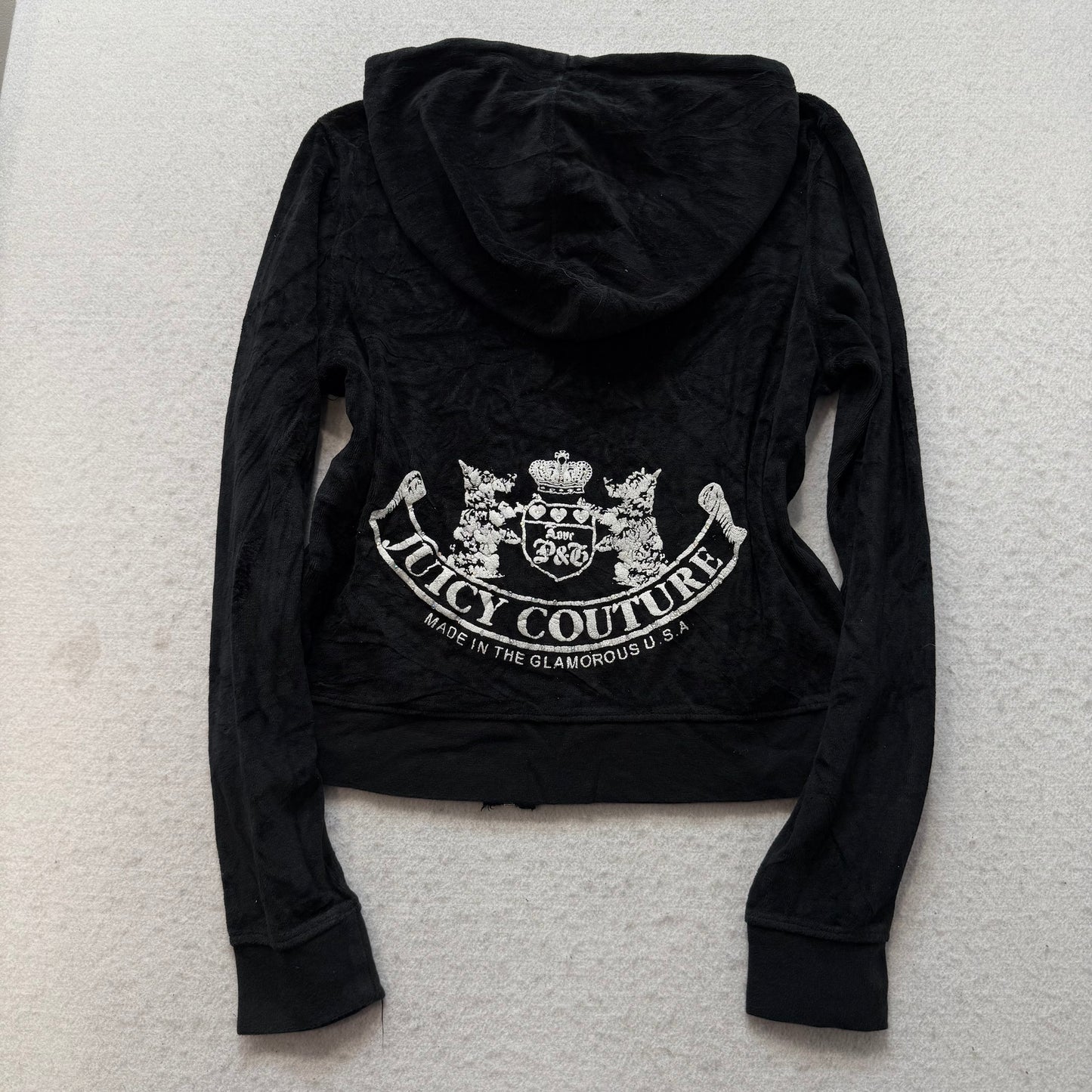 Vtg Juicy Couture Scottie Dogs Black Velour Tracksuit Set Hoodie & Pant Size S