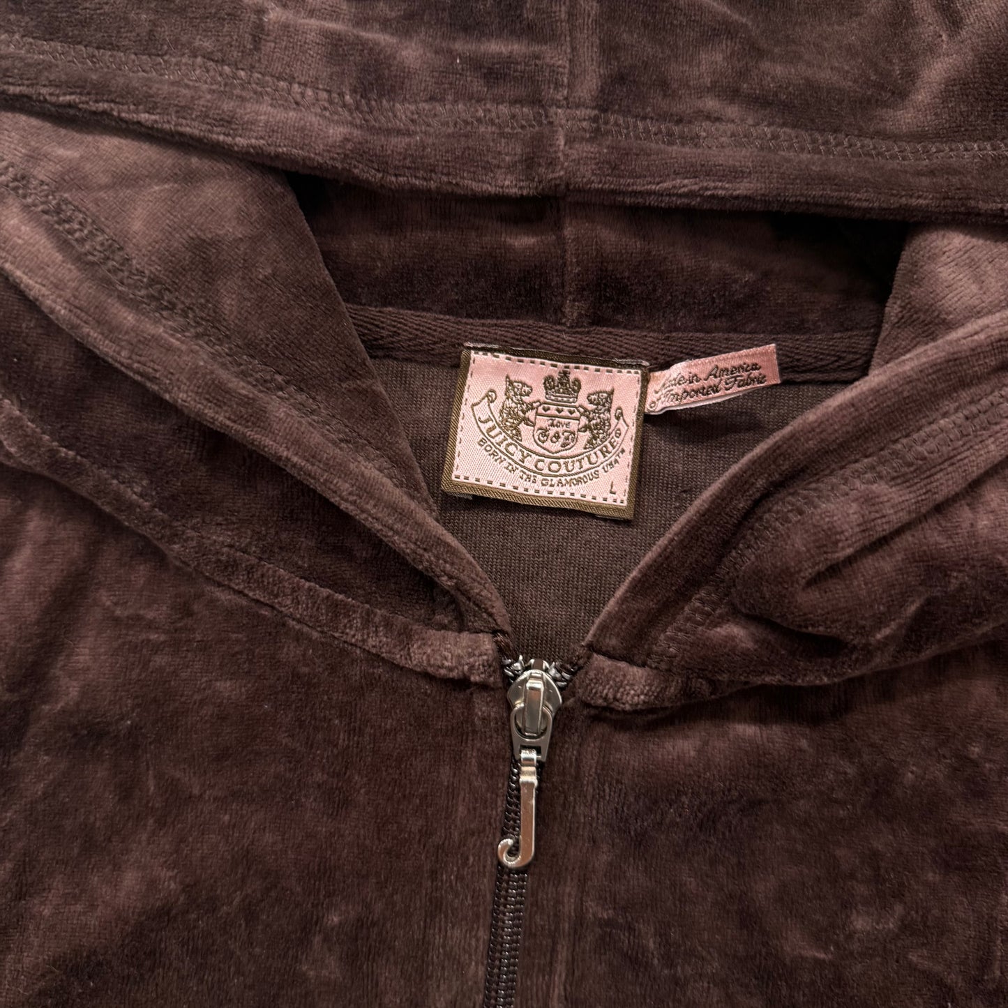 Vintage Juicy Couture Scottie Dogs Womens Dark Brown Velour Zip-Up Hoodie Size L