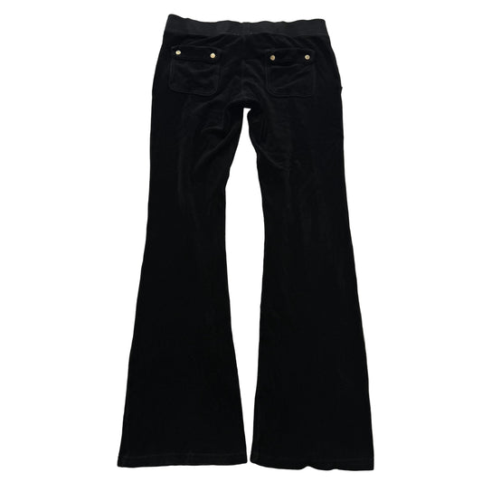 Juicy Couture Women's Black Velour Flared Track Pants Snap Flap Pockets Size S
