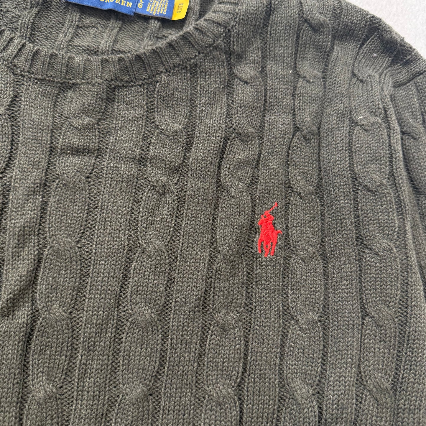 Polo Ralph Lauren Men's Olive Green Cable-Knit Sweater Crewneck Logo Size L NWT