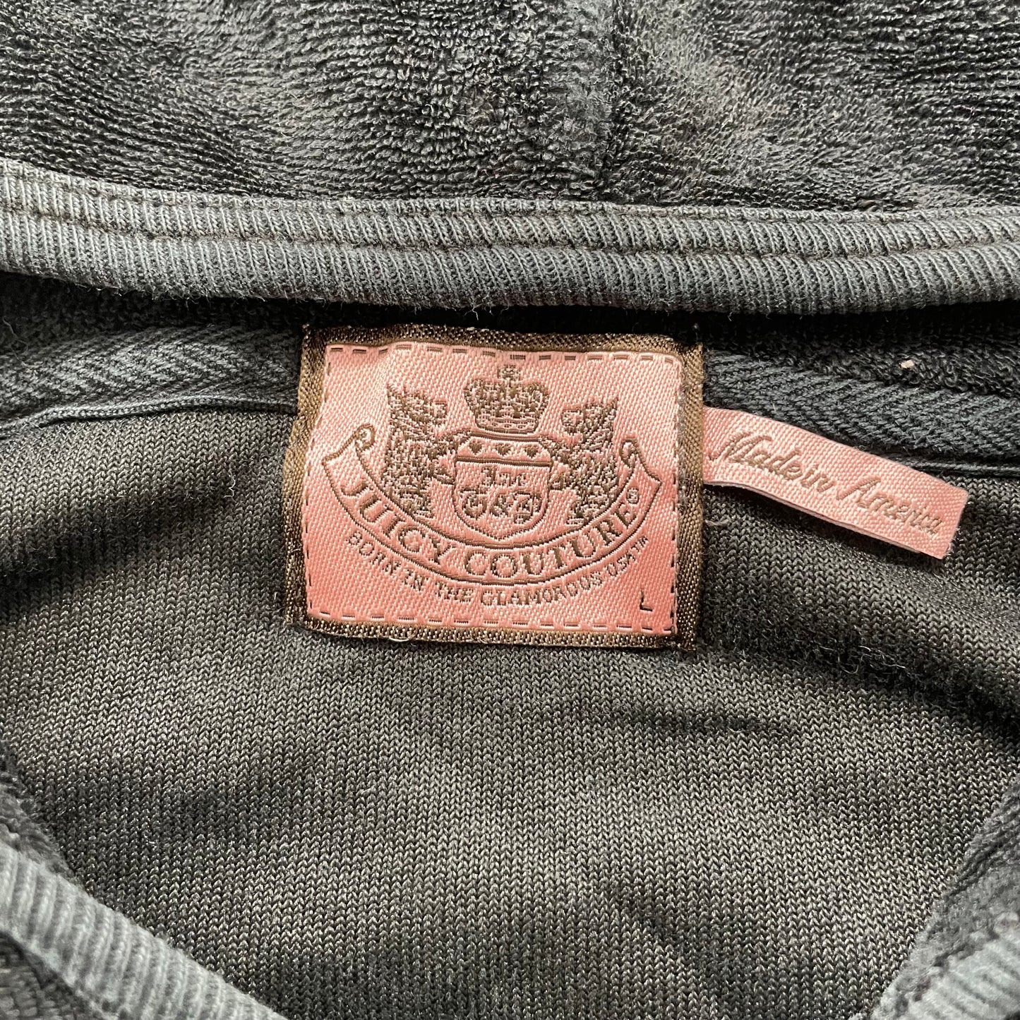 Vintage Juicy Couture Women's Black Velour Full Zip Hoodie Pockets Y2k Size L