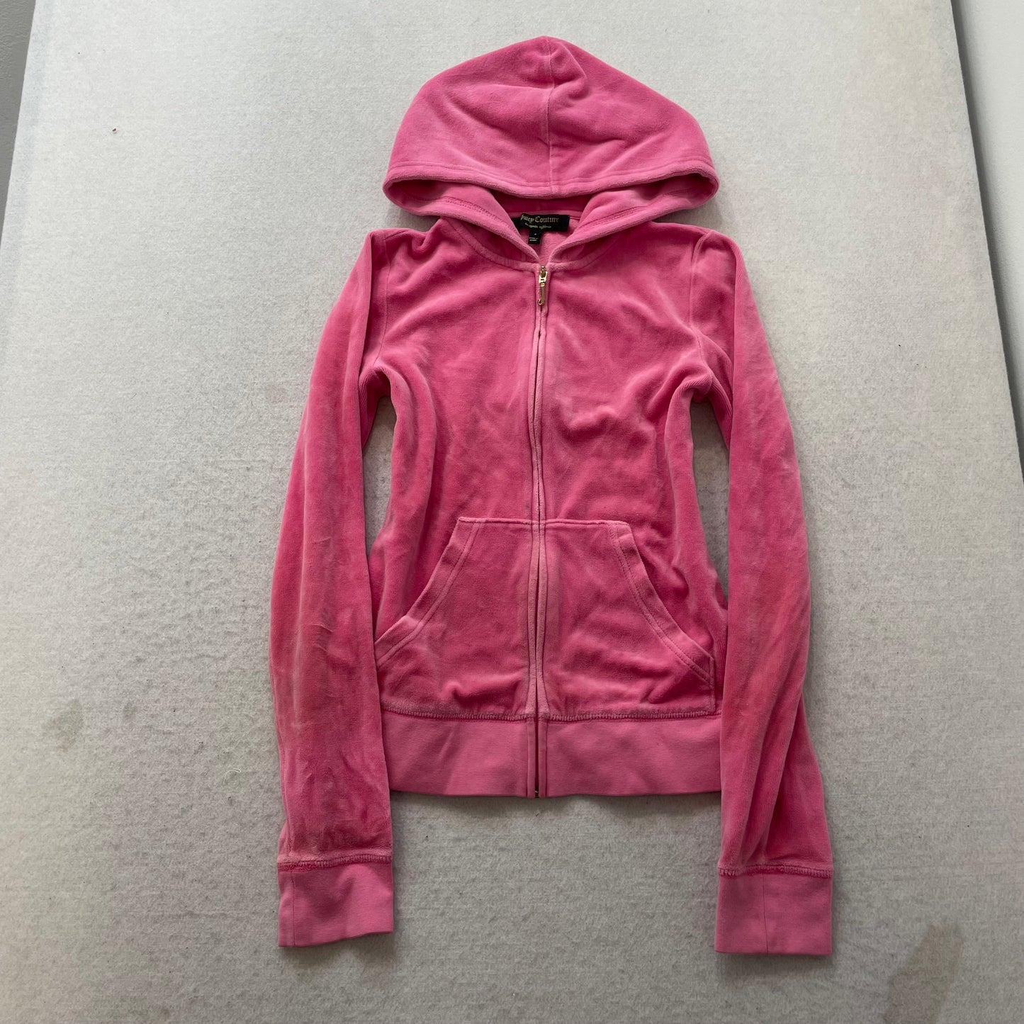 Juicy Couture Women's Pink Velour Full Zip Hoodie Rhinestone Studded Logo Size S