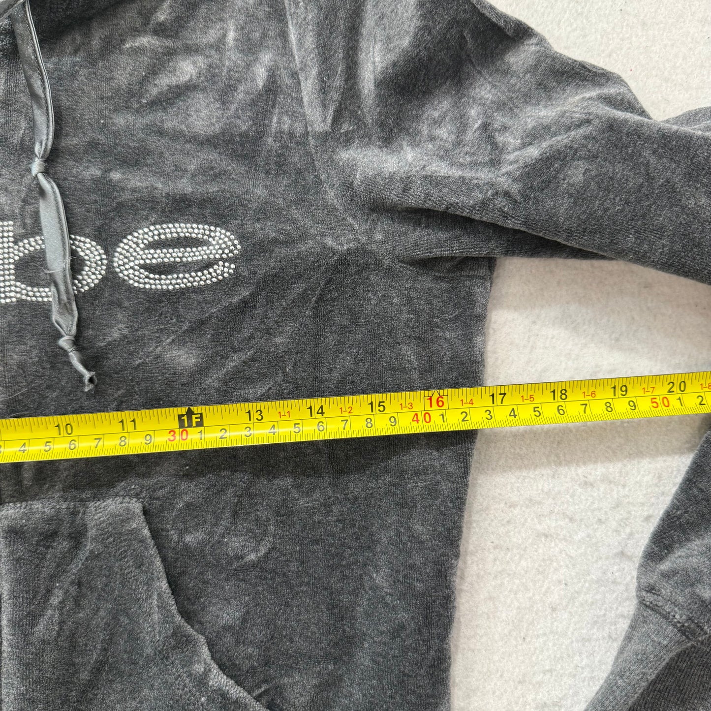Bebe Sport Women's Dark Gray Velour Zip-Up Hoodie Pockets Rhinestone Logo Size S