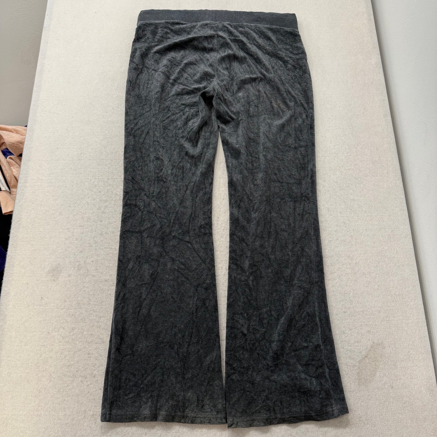 Bebe Women's Charcoal Gray Velour Flared Track Pant Loungewear Low Rise Size L