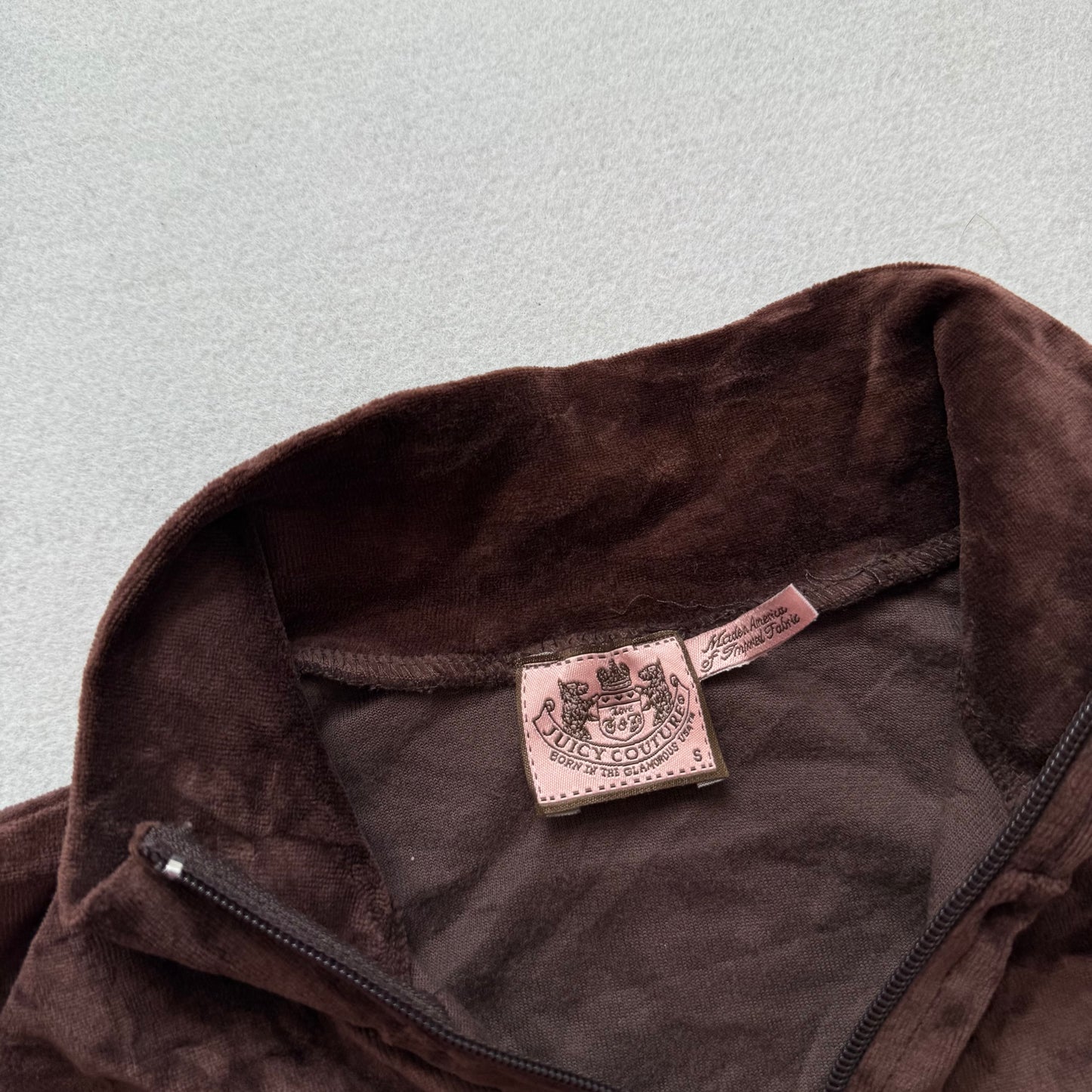 Vintage Juicy Couture Women Dark Brown Velour Zip-Up Track Jacket Classic Size S