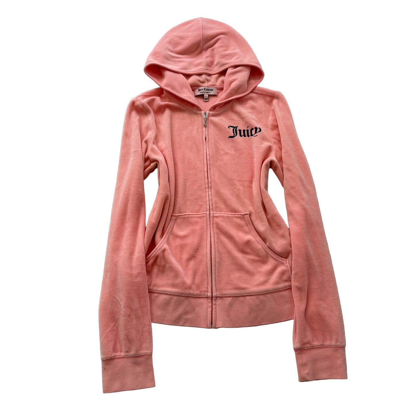 Juicy Couture Women's Coral Pink Velour Zip-Up Hoodie Pockets Casual Logo Size L