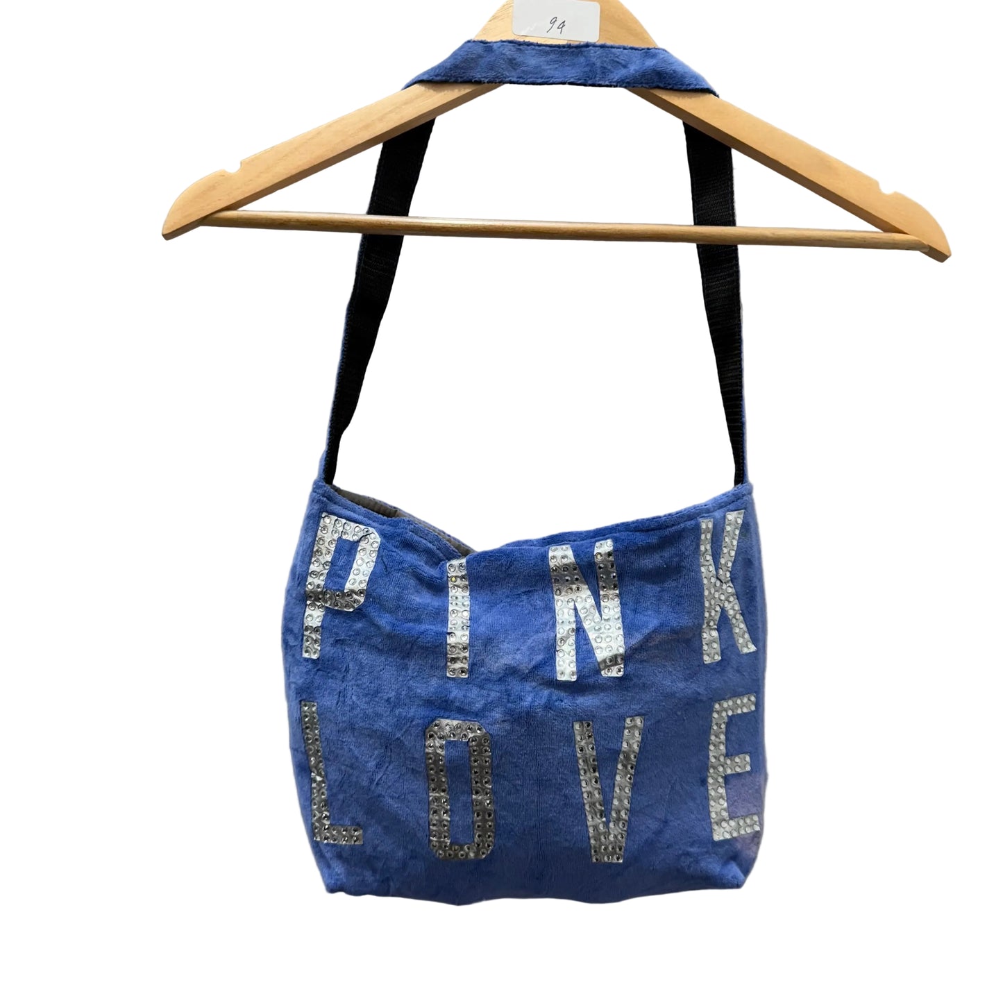 PINK Victoria's Secret Blue Velour Rhinestones Logo Classsic Shoulder Tote Bag