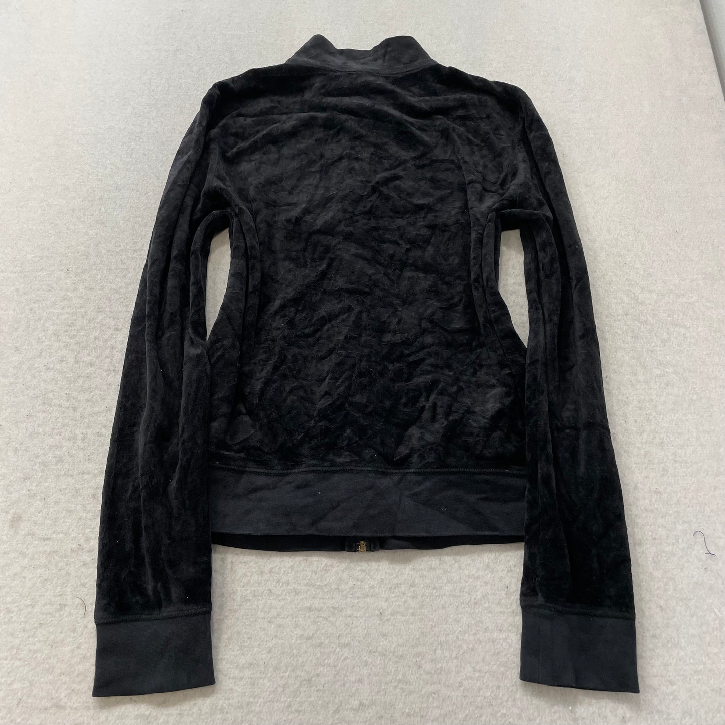Juicy Couture Womens Black Velour Zip-Up Track Jacket Pockets Black Label Size L