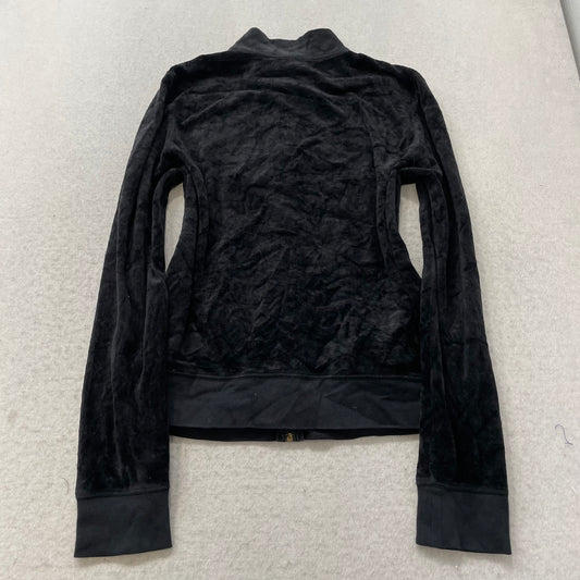 Juicy Couture Womens Black Velour Zip-Up Track Jacket Pockets Black Label Size L