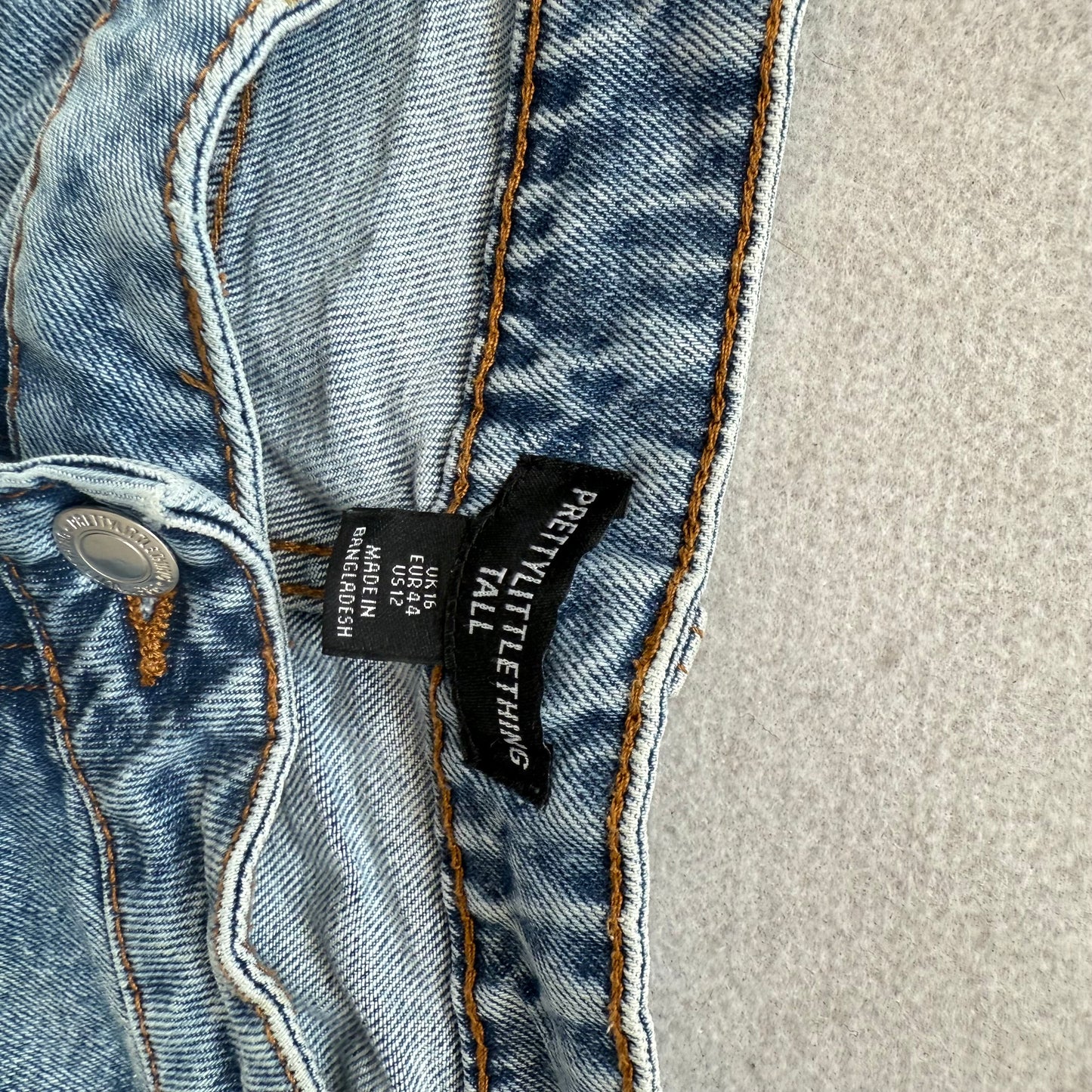 PrettyLittleThing Tall Womens Medium Blue Wide Leg Denim Jeans Baggy Fit Size 12