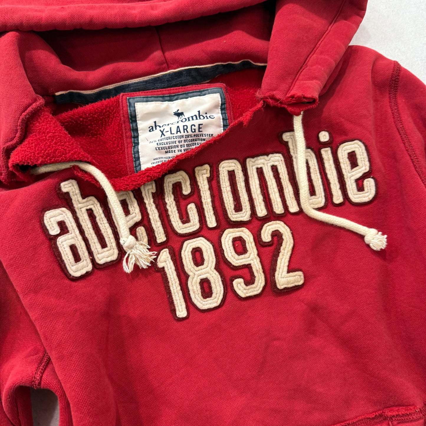 Abercrombie & Fitch "1892" Red Pull-On Hoodie Kangaroo Pockets Classic Size XL