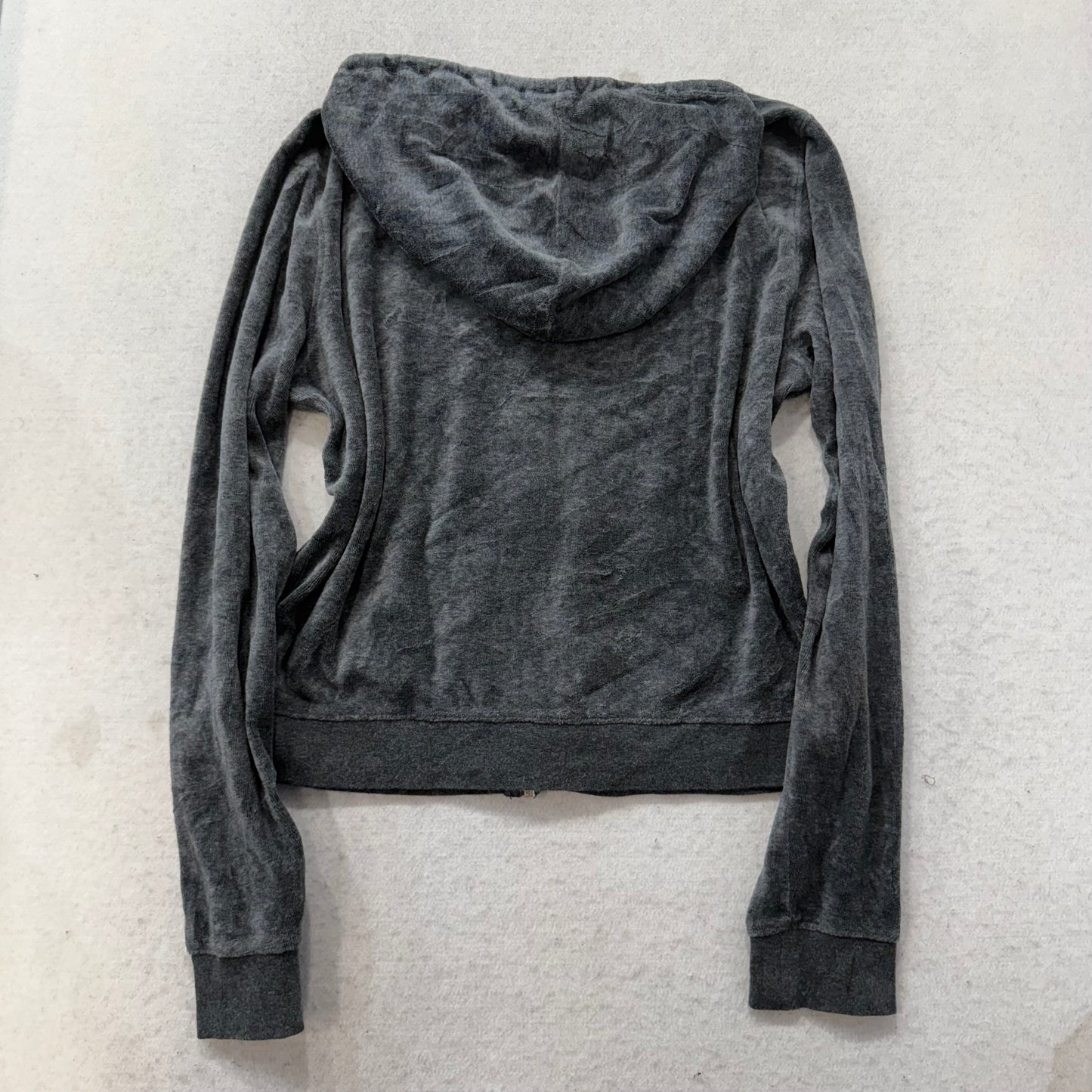 Juicy Couture Women Charcoal Grey Velour Tracksuit Set Hoodie & Pant Y2k Size XL