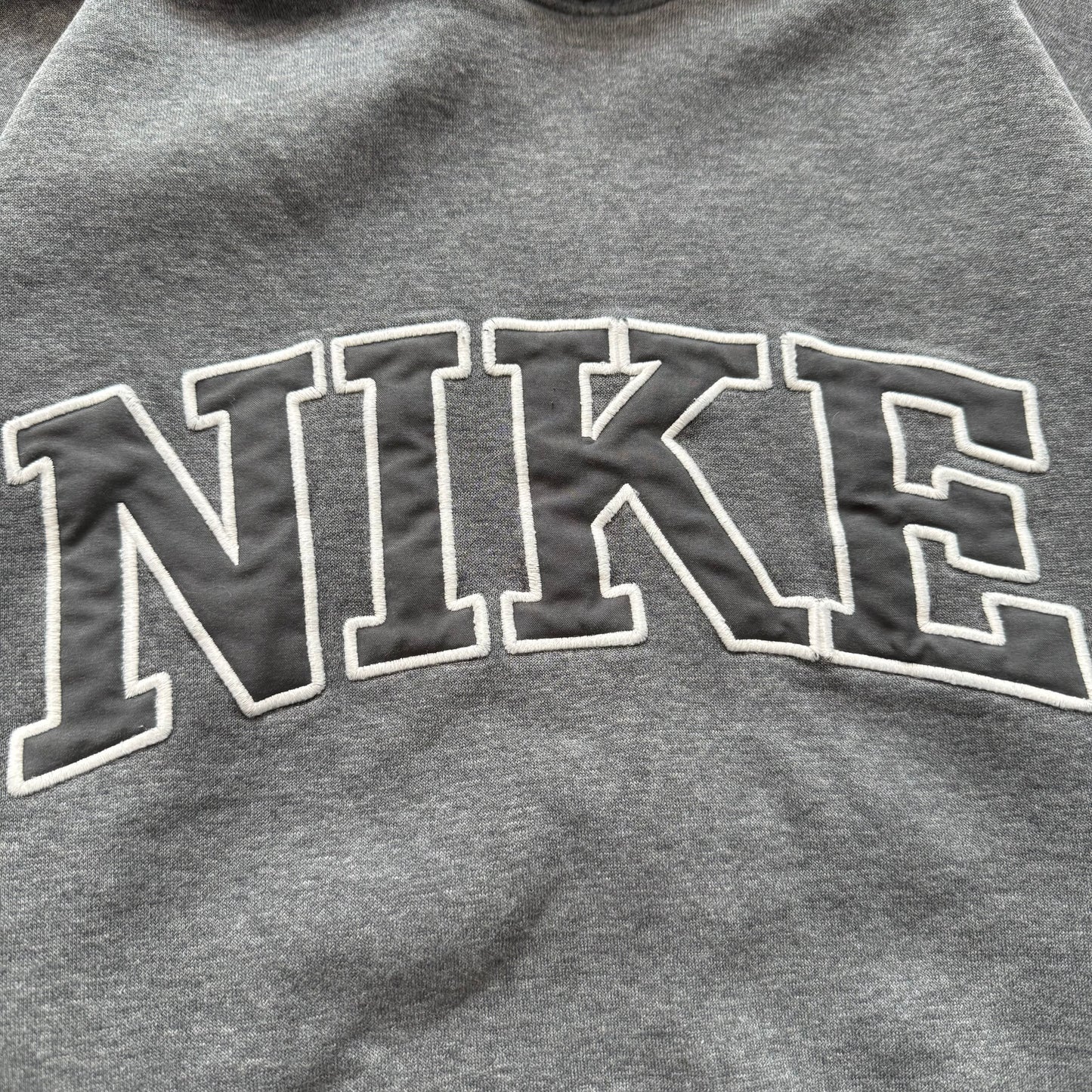 Nike Men's Charcoal Gray Cotton Pullover Hoodie Kangaroo Pocket Logo Y2K Size L