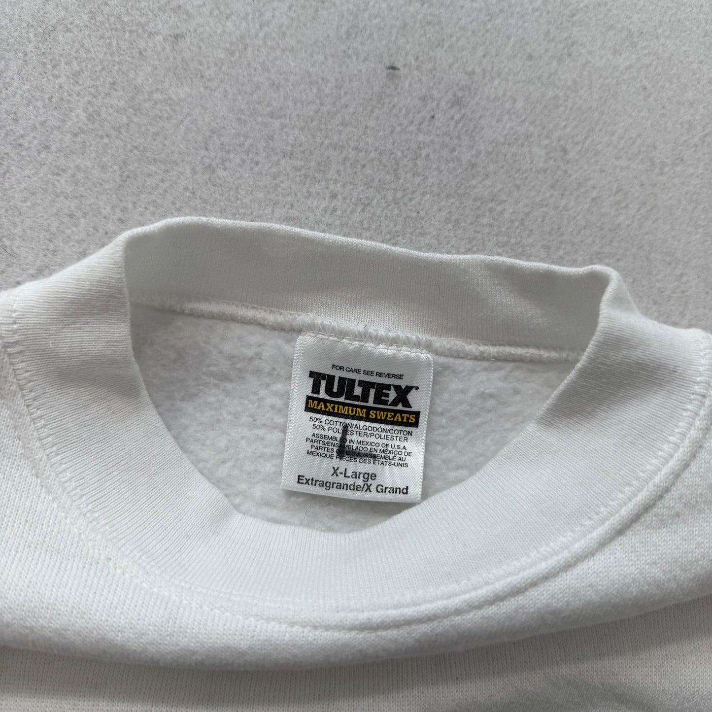Tultex Mens White Cotton Blend Sweatshirt Long Sleeves Crew Neck Graphic Size XL