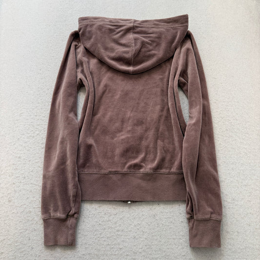 Juicy Couture Women's Brown Velour Zip-Up Hoodie Drawstring Pockets Y2K Size M