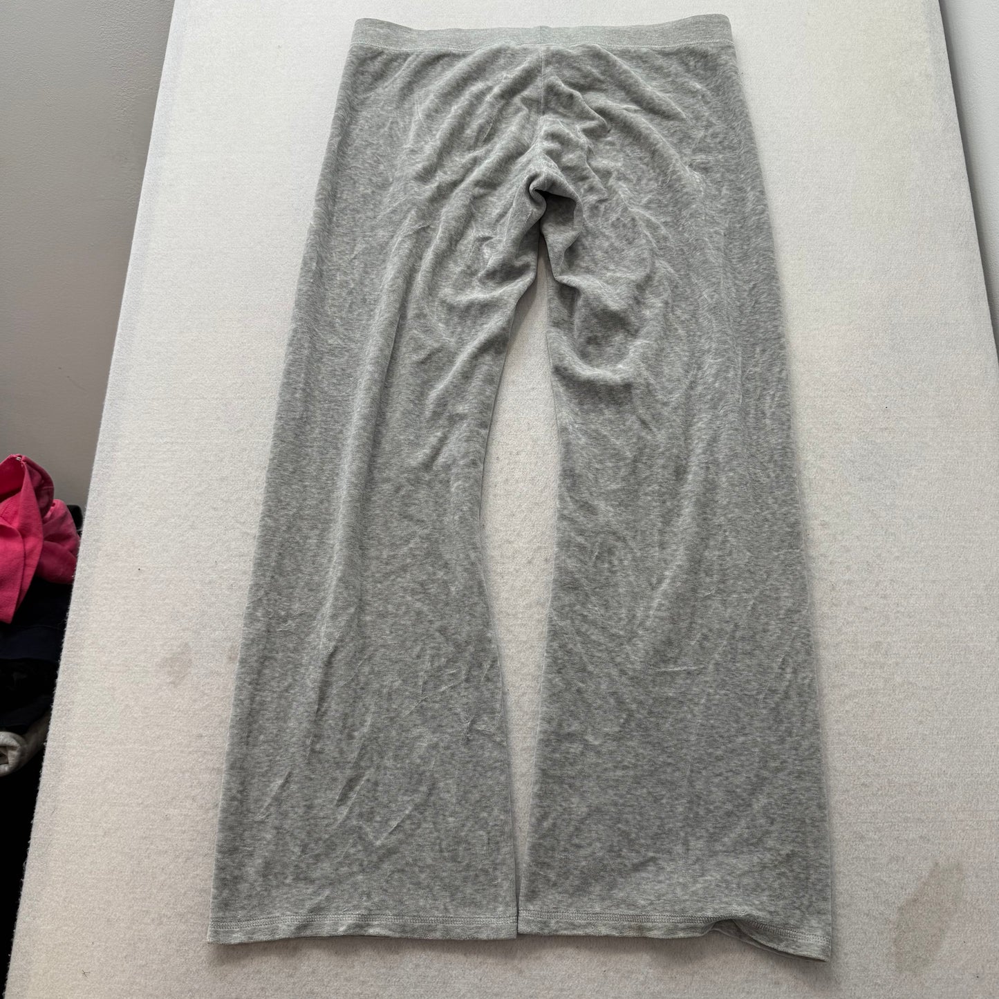 Vintage Juicy Couture Women Heather Gray Velour Flare Wide Leg Track Pant Size L
