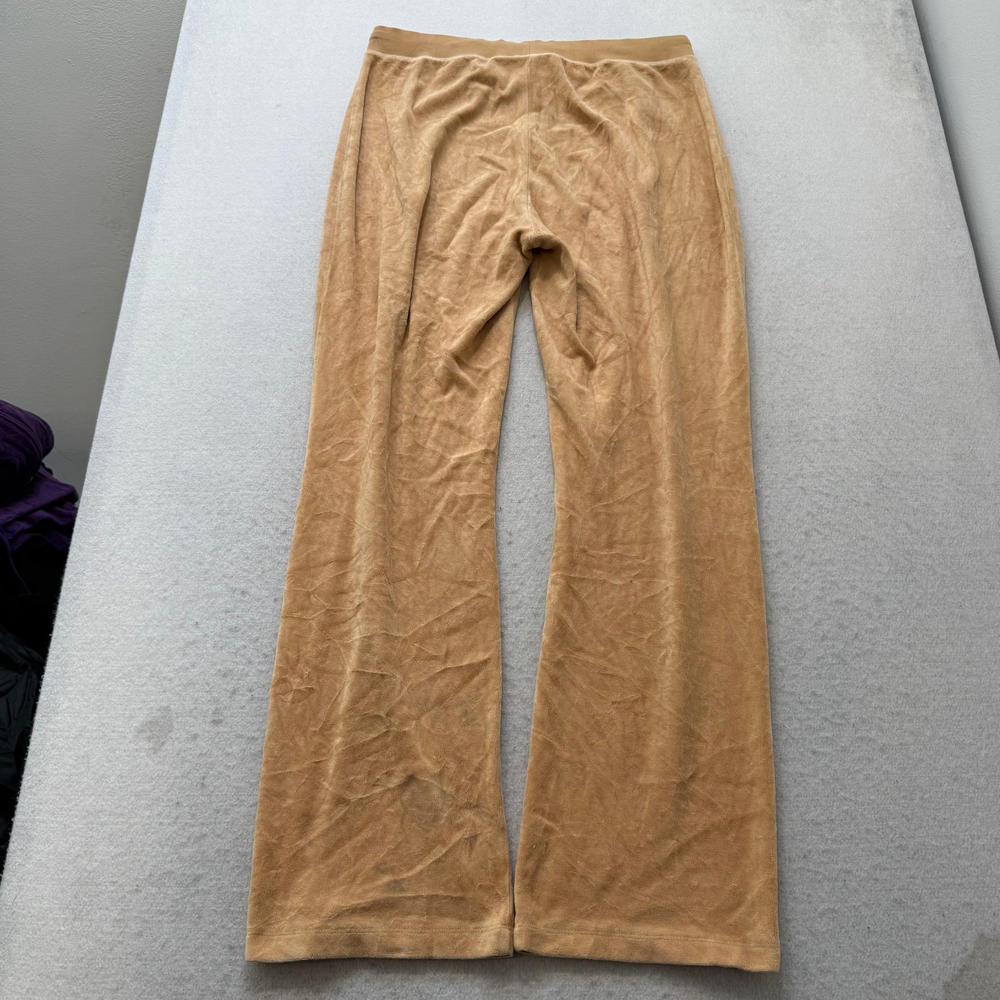 Juicy Couture Women Camel Velour Flared Track Pants Loungewear Drawstring Size M
