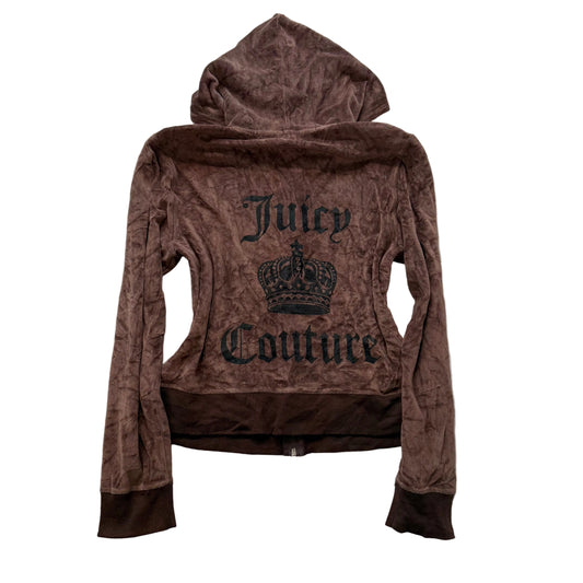 Juicy Couture Women's Brown Velour Zip Up Hoodie Loungewear Graphic Logo Size XL