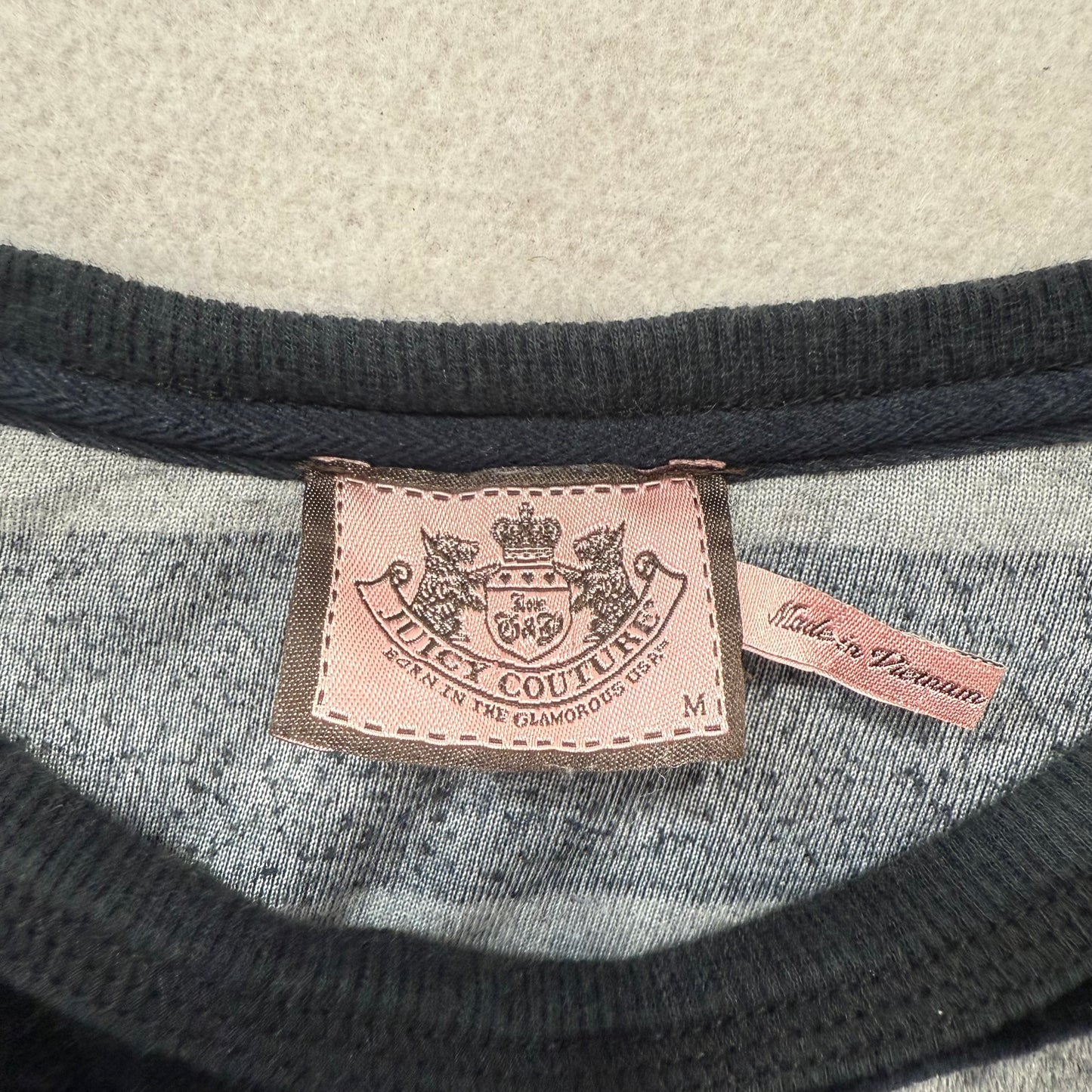 Vintage Juicy Couture striped velour long sleeve dress with gold emblem detail size M