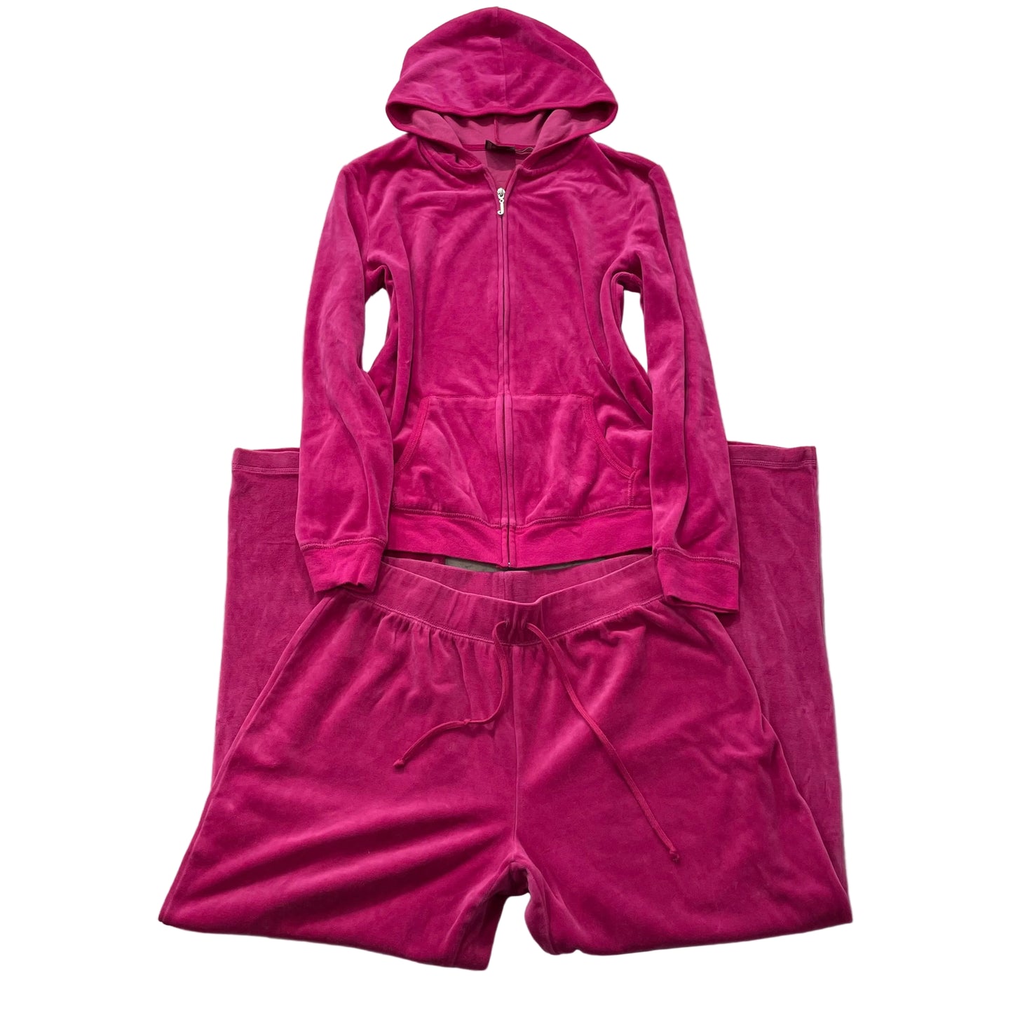 Vintage Juicy Couture Women's Hot Pink Velour Tracksuit Set Hoodie & Pant Size L