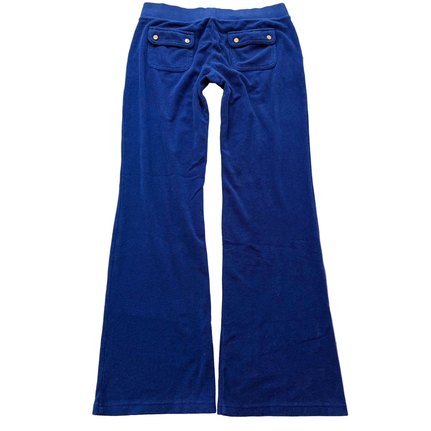 Juicy Couture Women Cobalt Blue Terry Cloth Flared Track Pant Back Pocket Size S