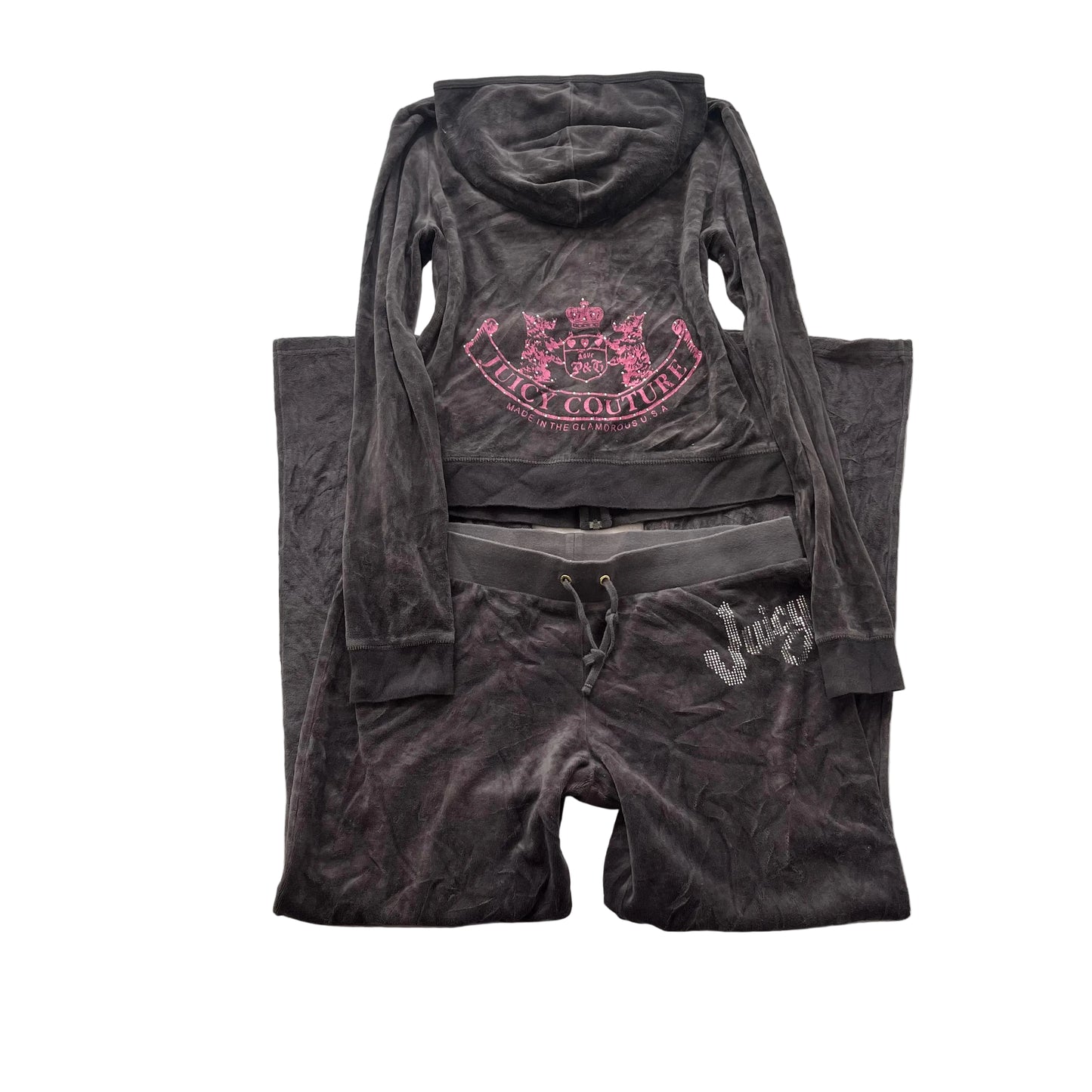 Juicy Couture Scottie Dogs Women's Charcoal Gray Velour Tracksuit Set Size M/L
