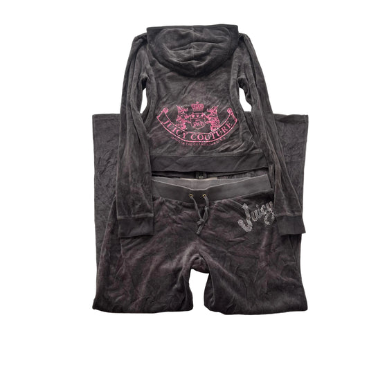 Juicy Couture Scottie Dogs Women's Charcoal Gray Velour Tracksuit Set Size M/L