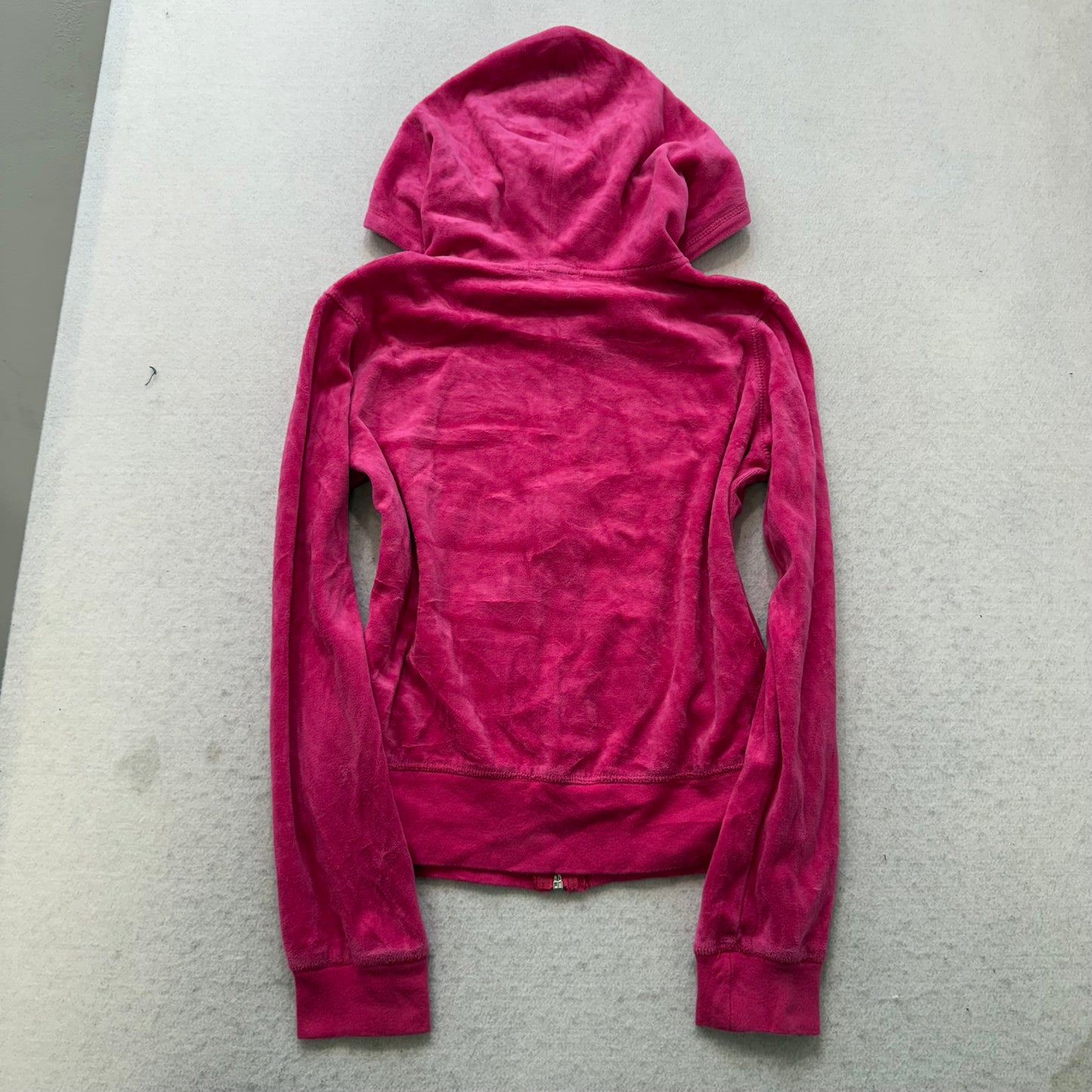 Juicy Couture Women Dark Hot Pink Velour Zip-Up Hoodie Loungewear Pockets Size M
