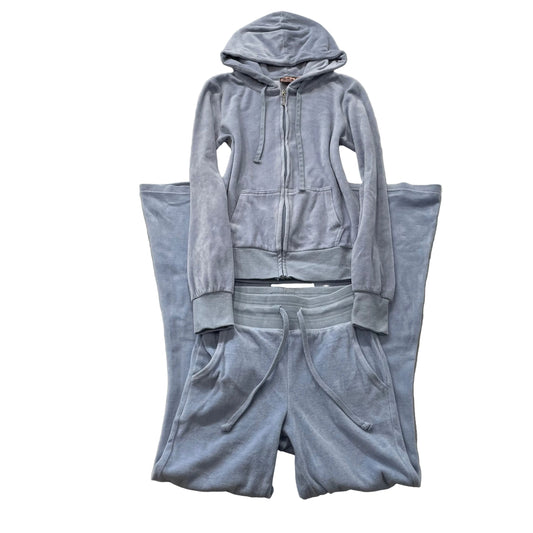 Vtg Juicy Couture Women's Pastel Blue Velour Tracksuit Set Hoodie & Pant Size S