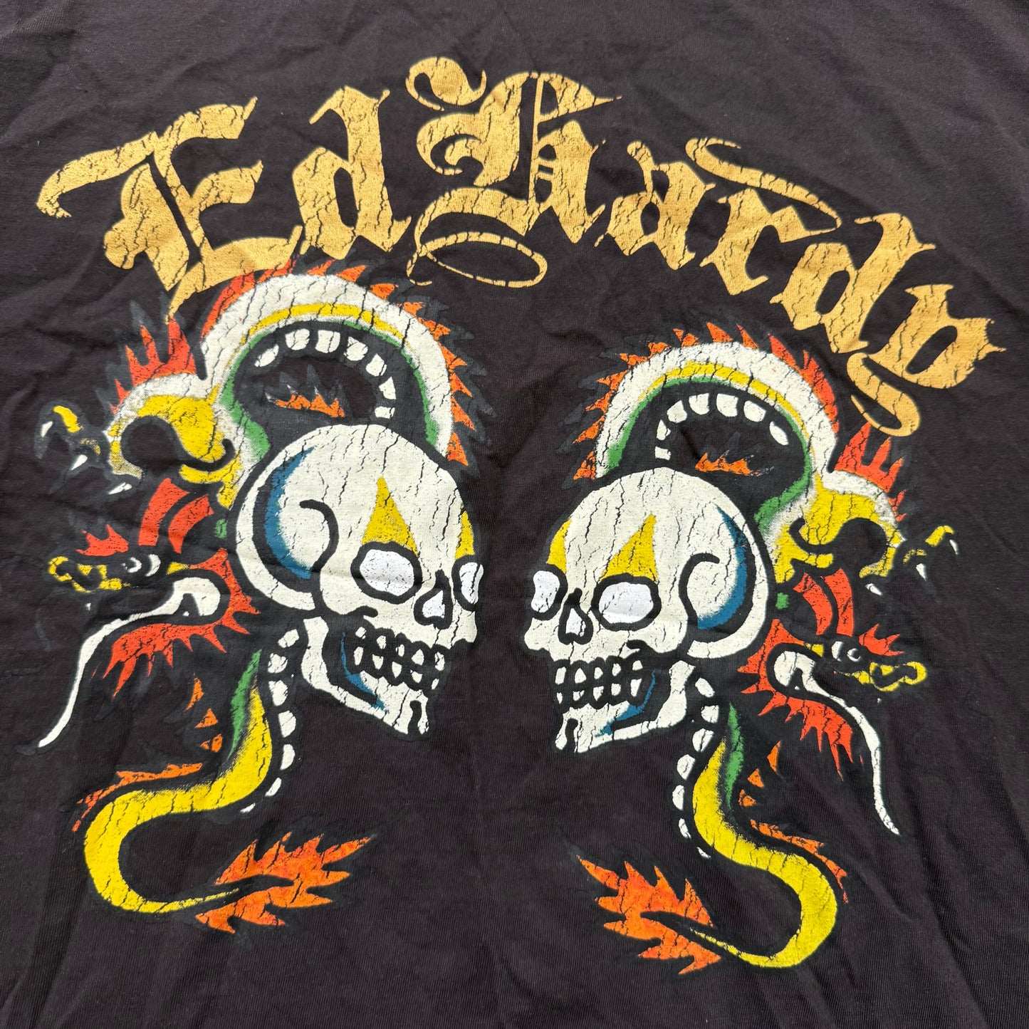 Ed Hardy Men's Dark Brown Cotton T-Shirt Short Sleeve Twin Skulls Graphic Size M