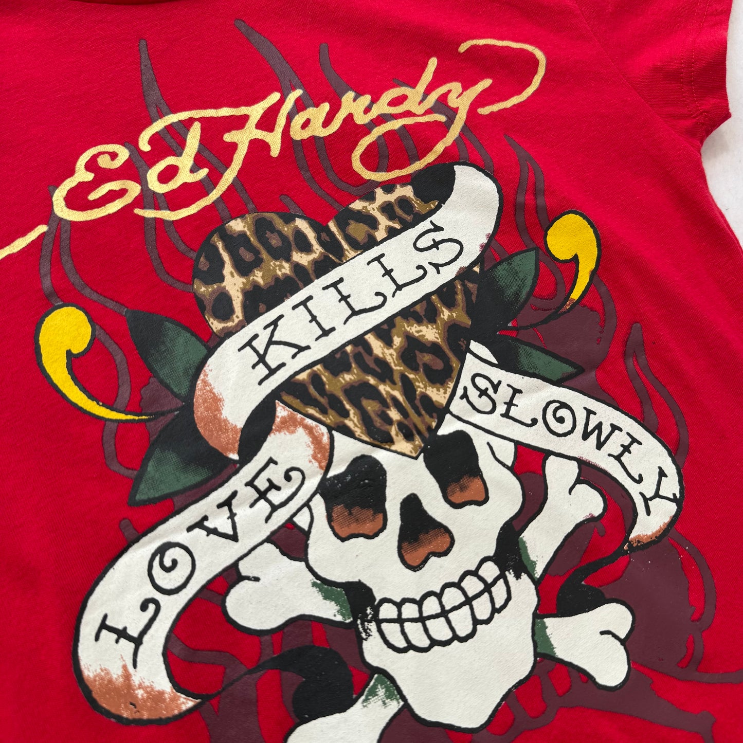 ED HARDY “LKS Leopard” CHERRY RED CAP SLEEVE BABY TEE