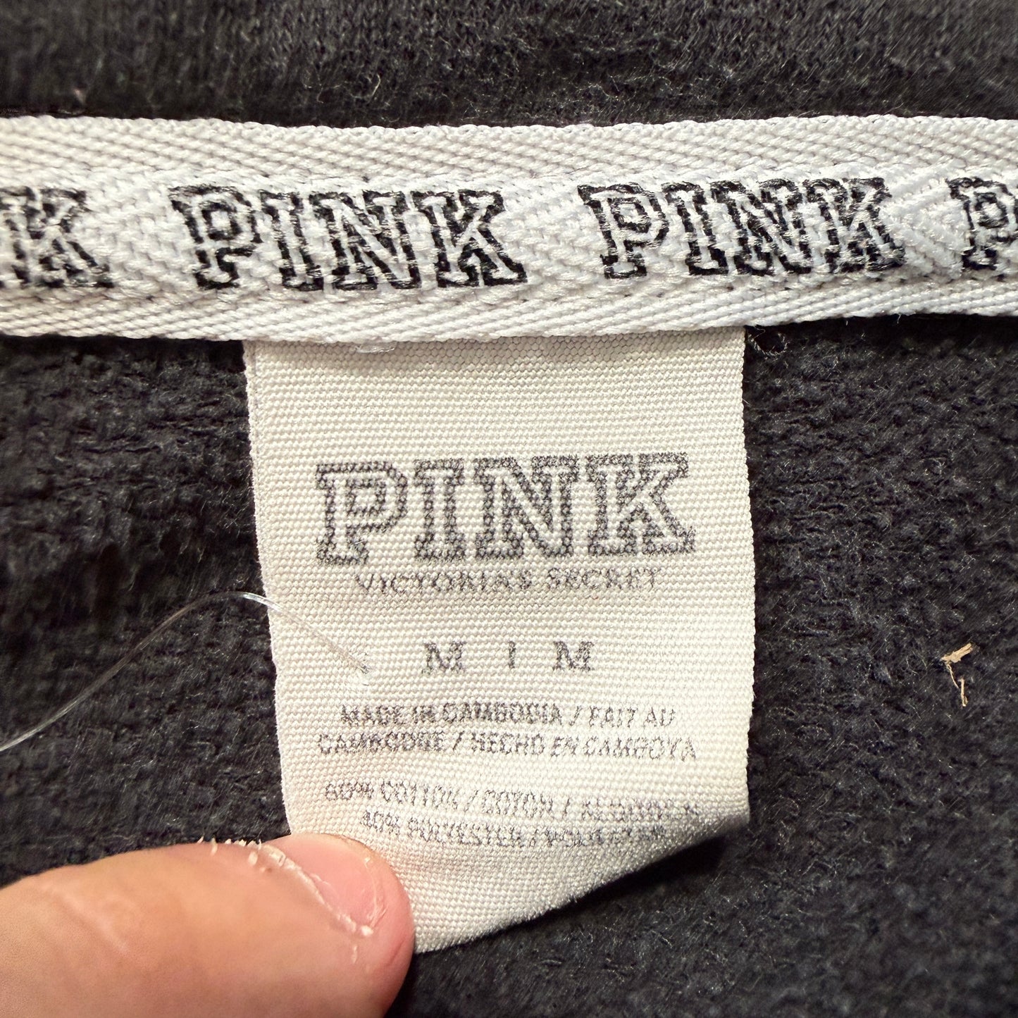 Victoria's Secret PINK Women's Black Fleece Quarter Zip Sweatshirt Pocket Size M