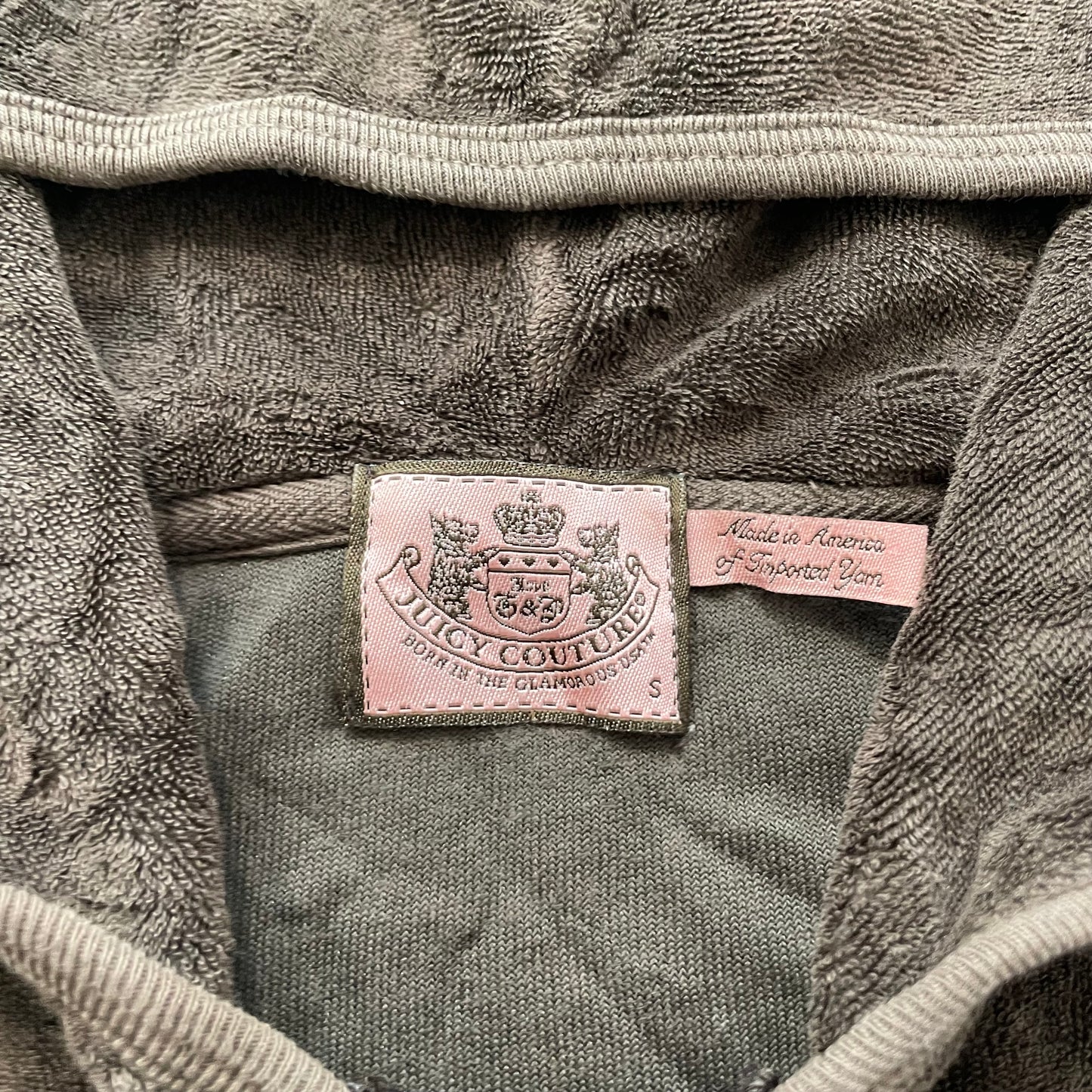 Vintage Juicy Couture Womens Dark Brown Terry Cloth Zip-Up Hoodie Pockets Size S