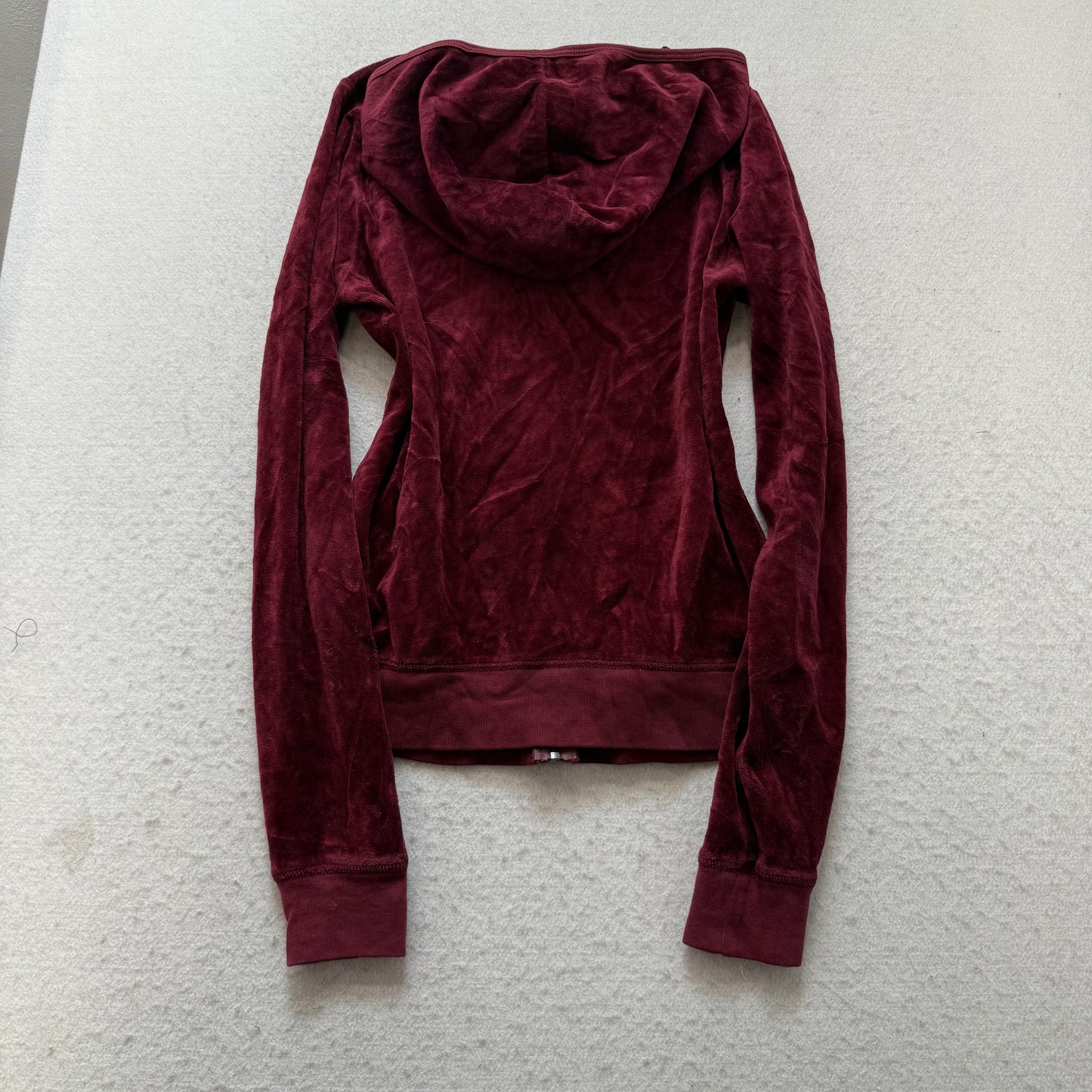 2003 Vintage Juicy Couture Women's Deep Burgundy Velour Full Zip Hoodie Size L