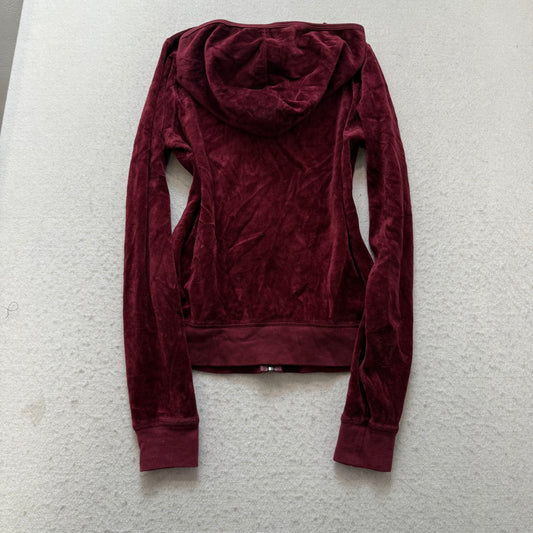 2003 Vintage Juicy Couture Women's Deep Burgundy Velour Full Zip Hoodie Size L