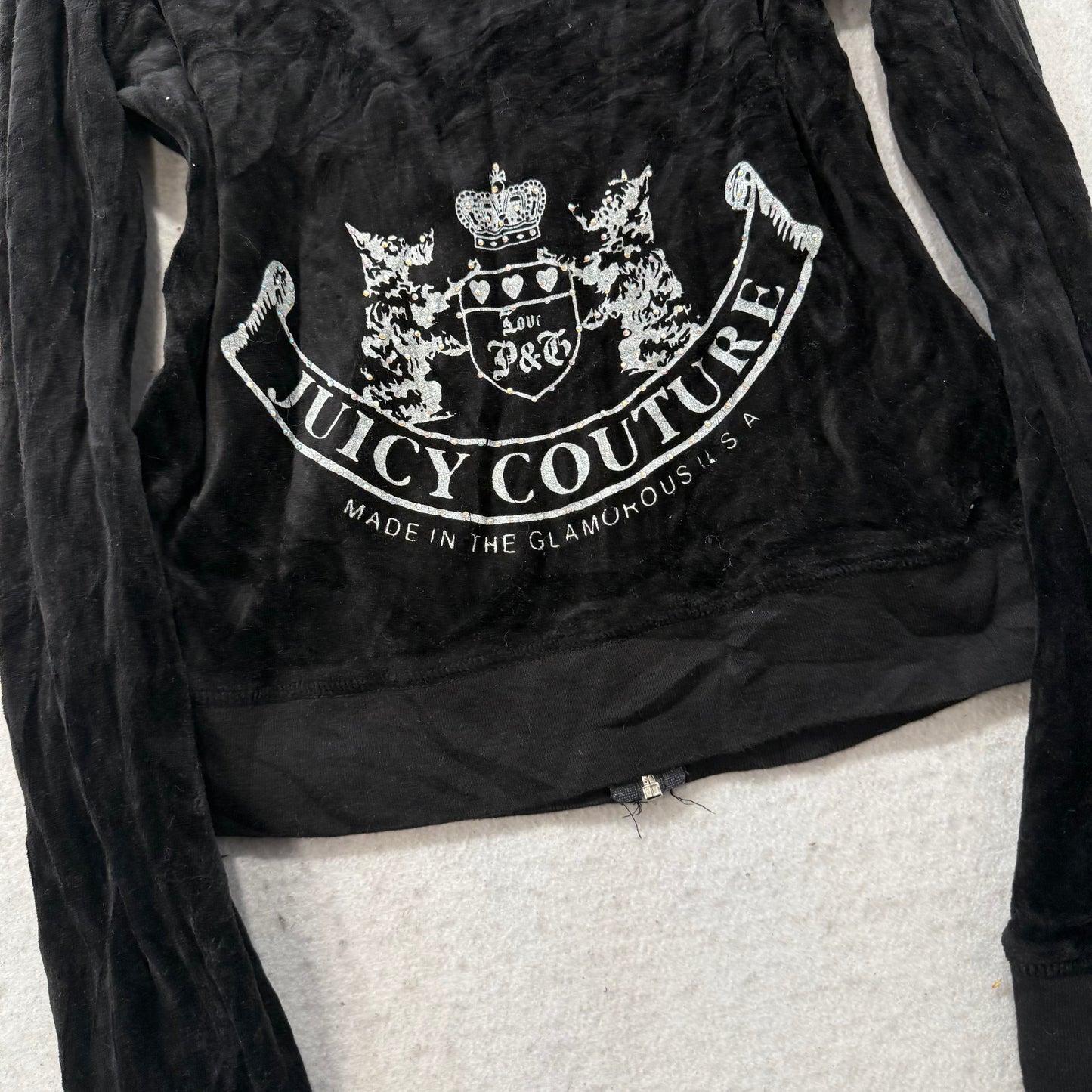 2003 Vintage Juicy Couture “Scottie Dog” Women Black Velour Zip Up Hoodie Size L