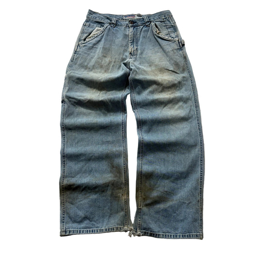 Old Navy Brand Men's Blue Denim Carpenter Jeans Pockets Distressed Size W33