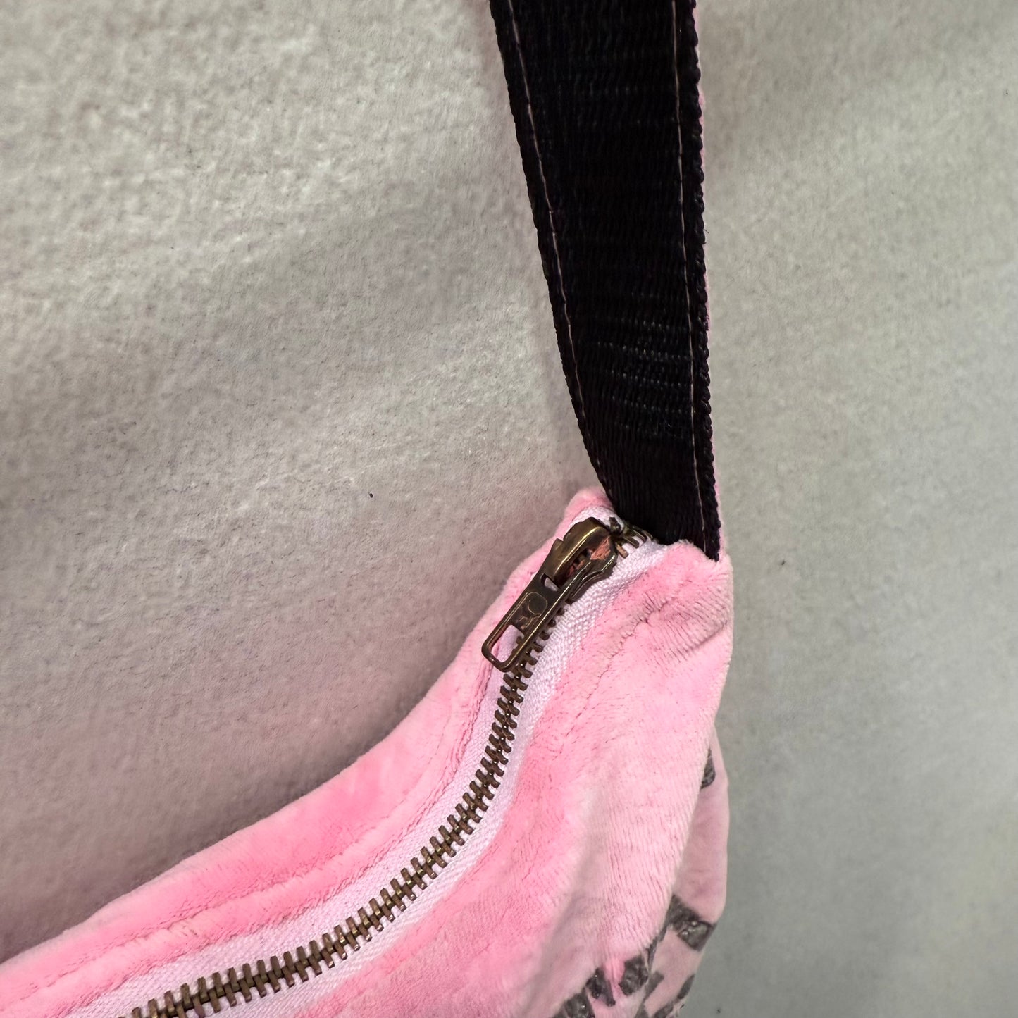 PINK by Victoria's Secret Pink Velour Casual Wear Logo Shoulder Baguette Bag