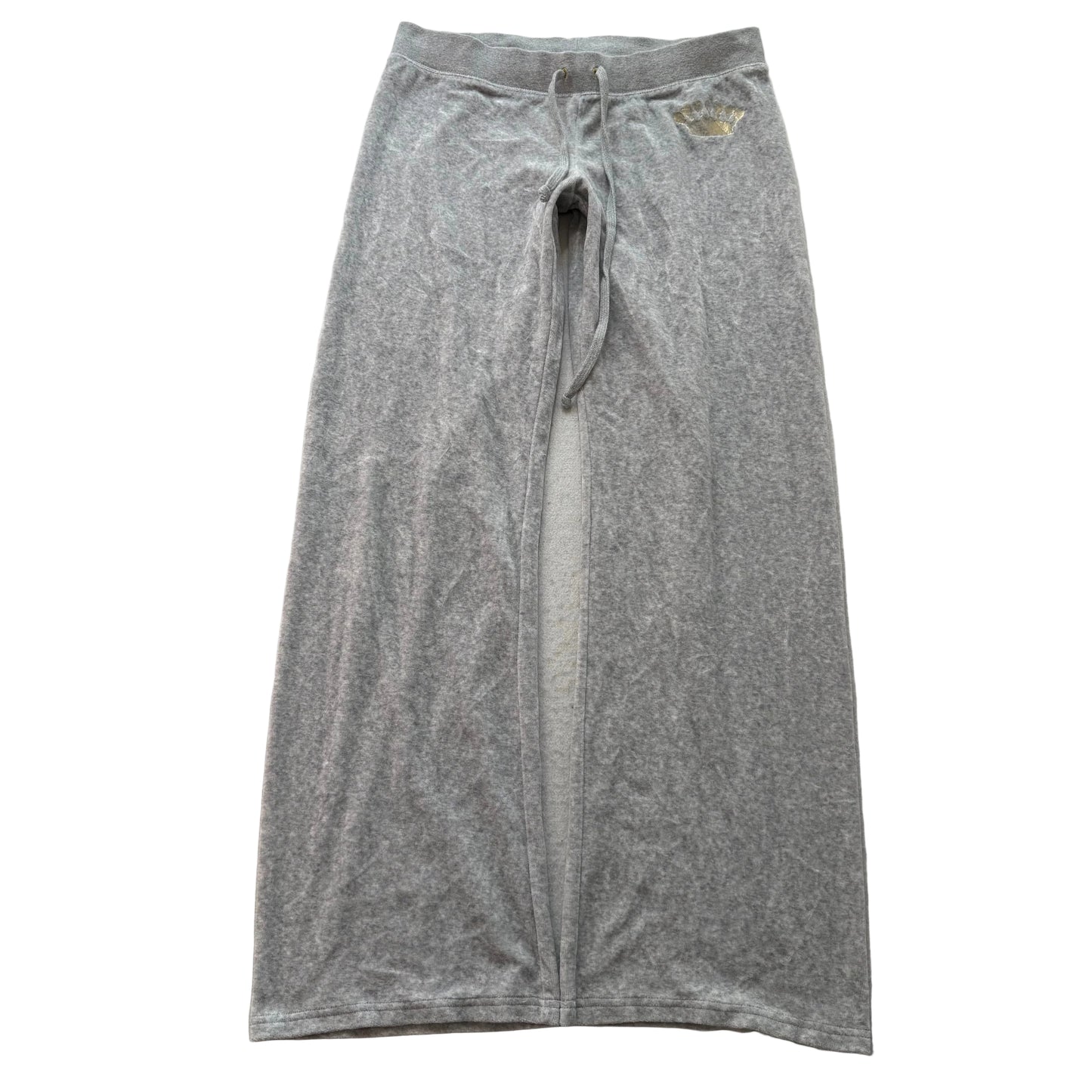 Juicy Couture Women Heather Grey Velour Flared Track Pant Drawstring Logo Size L
