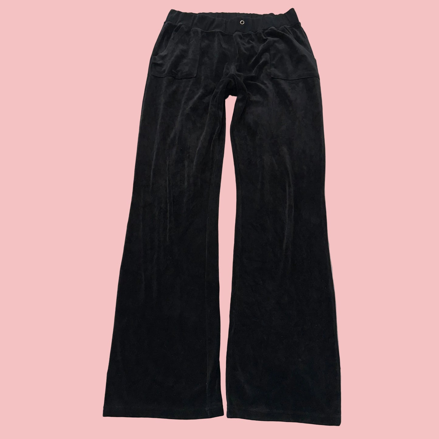 Juicy Couture Women's Black Velour Flared Track Pant Loungewear Pockets Size M