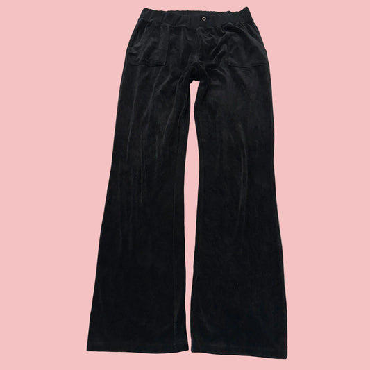 Juicy Couture Women's Black Velour Flared Track Pant Loungewear Pockets Size M