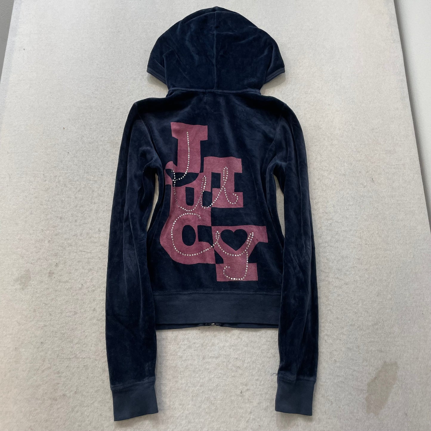 Juicy Couture Womens Navy Velour Tracksuit Set Hoodie & Pant Graphic Logo Size M