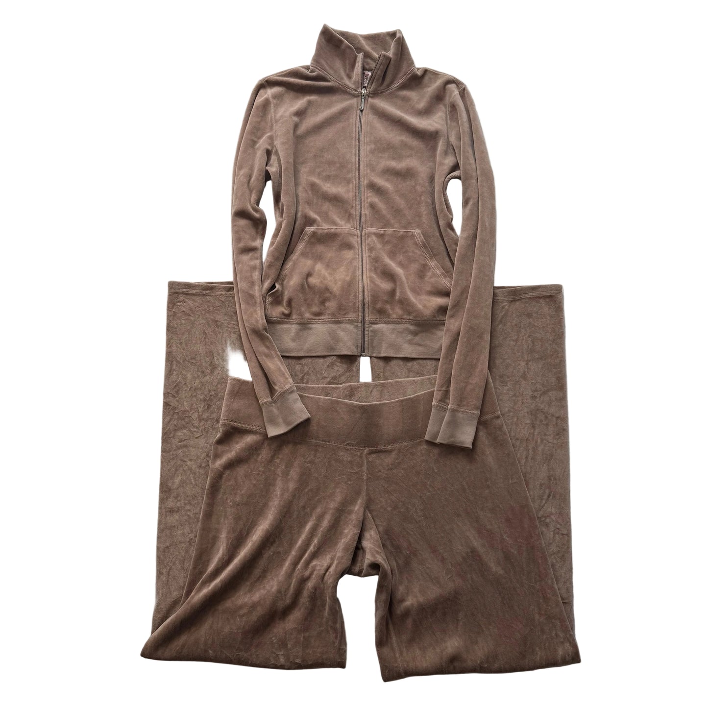 Vtg Juicy Couture Women's Camel Velour Tracksuit Set Track Jacket & Pant Size L