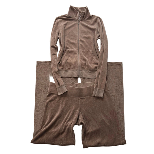 Vtg Juicy Couture Women's Camel Velour Tracksuit Set Track Jacket & Pant Size L