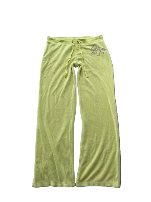 Aeropostale Women's Light Lime Green Velour Flared Track Pant Logo Preppy Size L