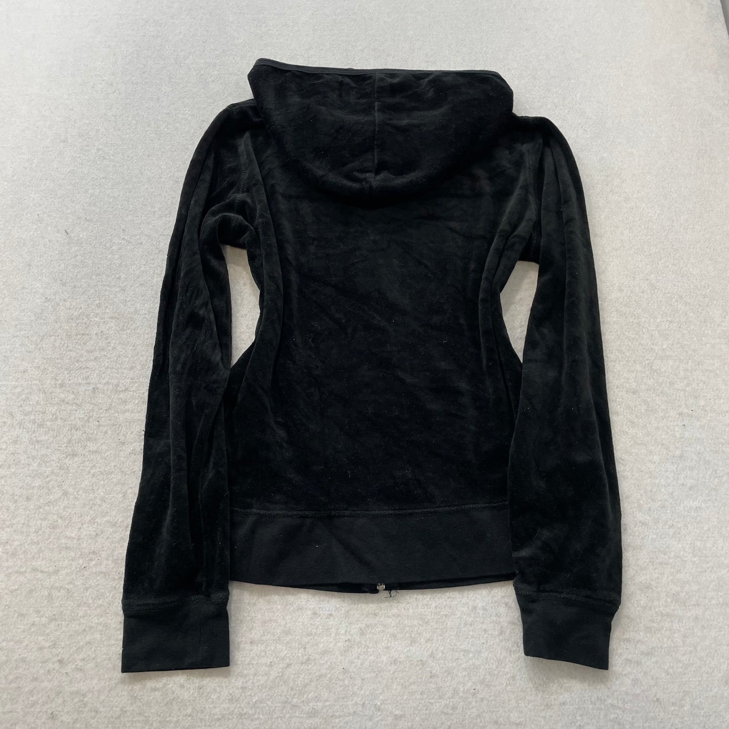 Juicy Couture Women's Black Velour Tracksuit Set Hoodie & Flared Pant Size M