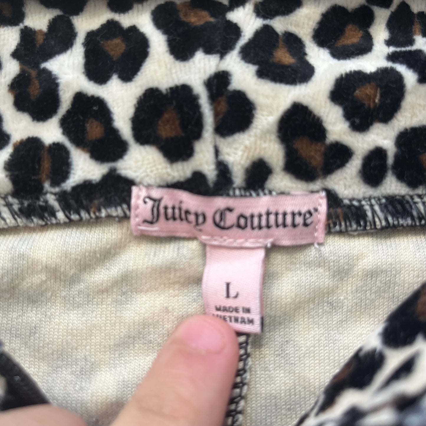 Juicy Couture Womens Leopard Print Velour Tracksuit Set Hoodie & Pant Y2k Size L