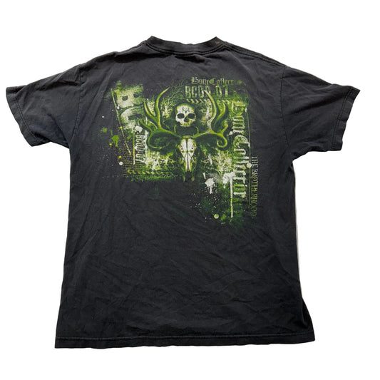 Alstyle Apparel Black Cotton T-Shirt Short Sleeve Skull Graphic Crew Neck Size L