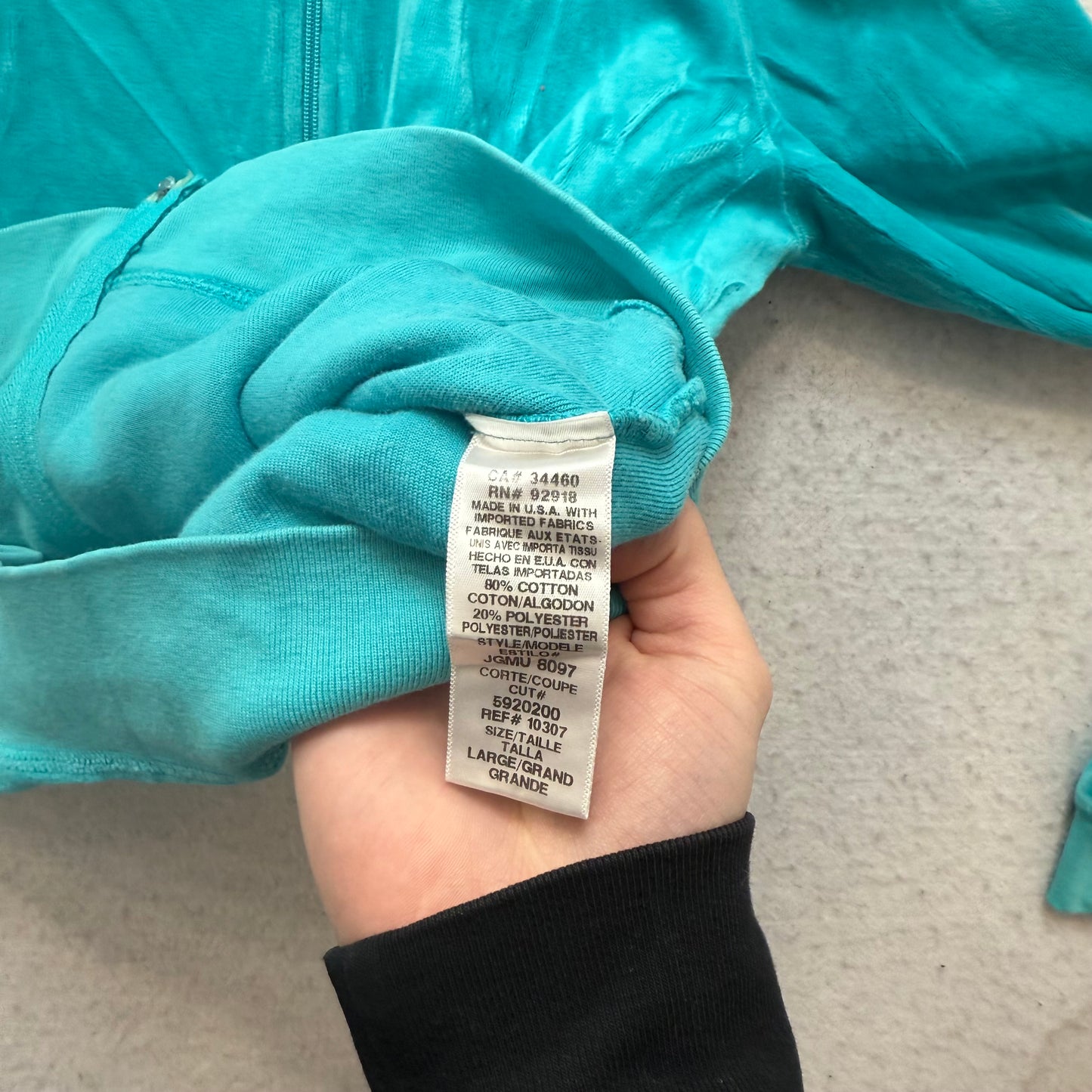 Vintage Juicy Glitter Couture Women's Aqua Blue Velour Track Jacket Logo Size L