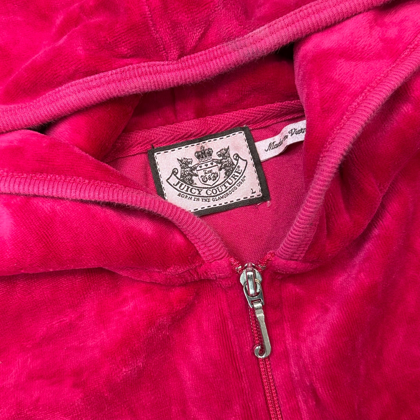 Vintage Juicy Couture Scottie Dogs Womens Hot Pink Velour Zip-Up Hoodie Logo - L